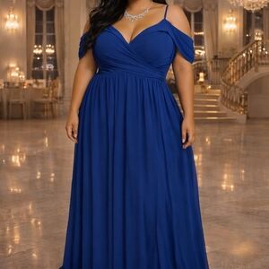 Elegant Blue Off-Shoulder Evening Gown